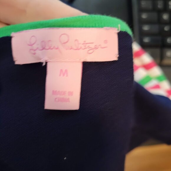 Lilly Pulitzer Maria Boatneck Sweater Navy with Pink White Stripe sz Medium - Picture 5 of 6